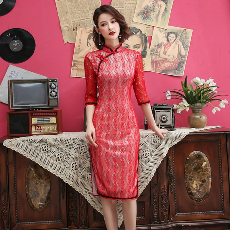 qipao sexy spilt cheongsam mandarim colarinho novidade