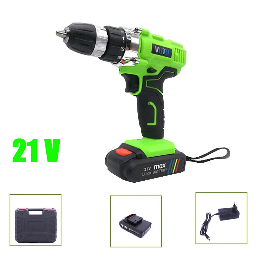 

VOTO V6 Battery Rechargeable Cordless Drill Electric Screwdriver Set Lithium Power Tools Screw Gun Driver 21V Green With Case