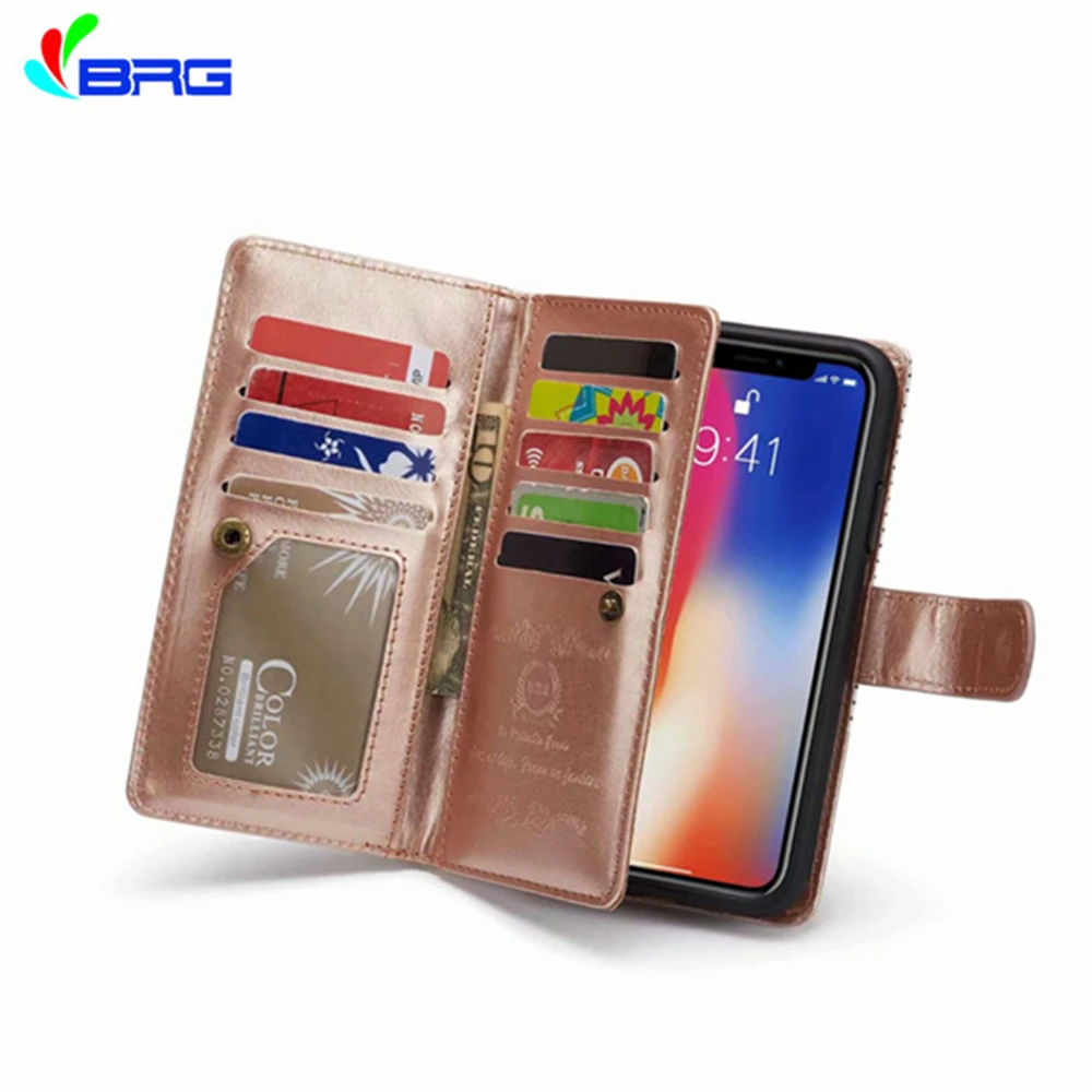 

For iphone 6 7 8 Plus stripe Flip Wallet Leather Case For iphone 11 Pro XS Max XR Cover Magnetic Detachable 2 in 1 9 Cards Slot