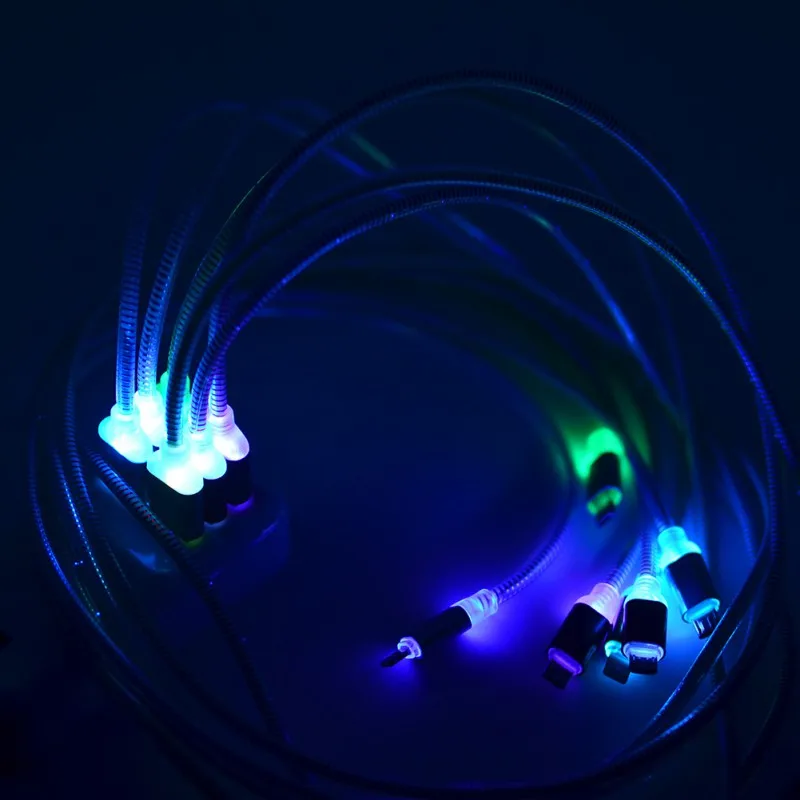 V8 كابل البيانات مايكرو usb LED مضيئة كابل نقل بيانات الملونة الهاتف المحمول الكابلات الألومنيوم كابل شحن سامسونج الروبوت الهاتف