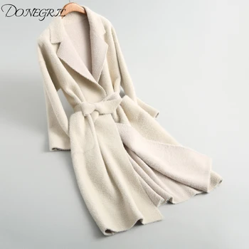 

2019 winter warm knitted sweater Diamond velvet coat with belt women sweaters outerwear coats women's thermal jacket overcoat