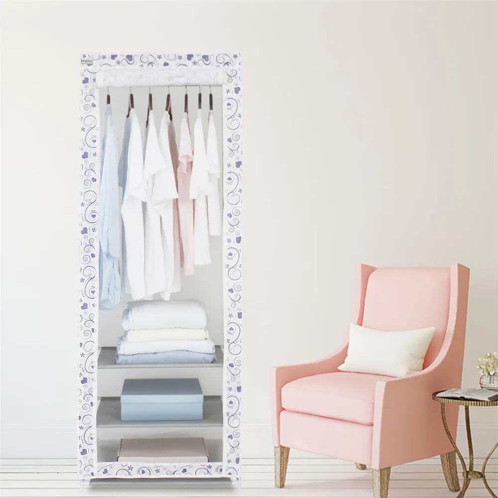 Finether Polycotton Single Wardrobe,Portable Clothes Closet Wardrobe Non-woven Fabric Storage Organizer with Shelves-Floral Print7