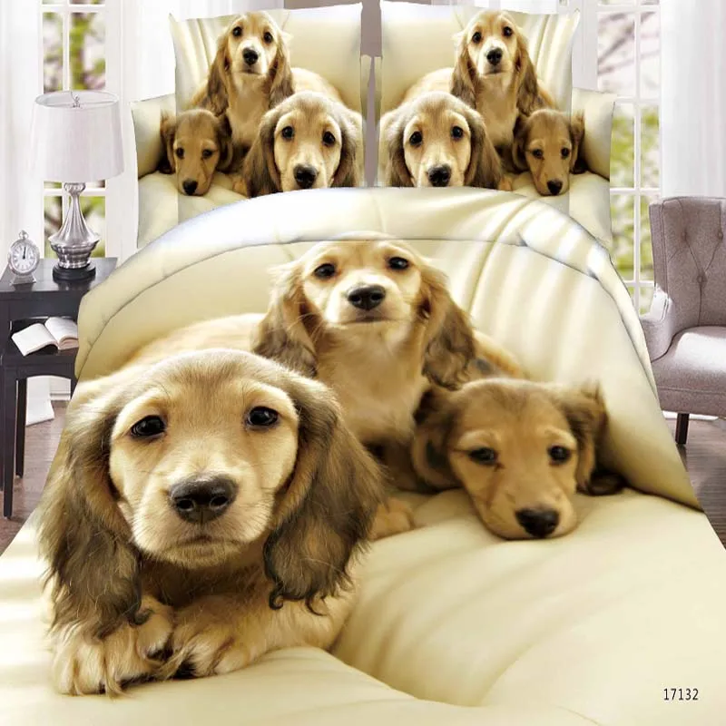 

Luxury Smart 3d bedding set bedclothes 4pcs bed set Duvet Cover flat sheet Home Textiles pillowcase Queen size Cute Dog