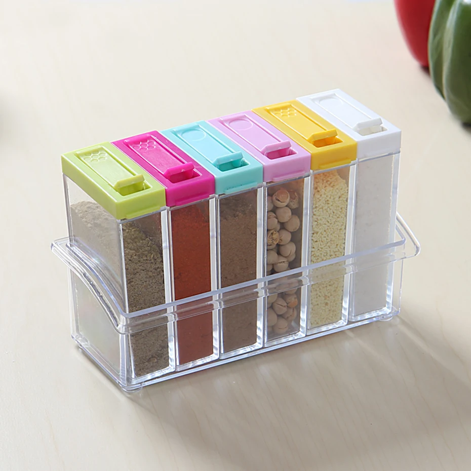 LEKOCH Clear Seasoning Rack Spice Pots 6 Piece Acrylic Seasoning Box