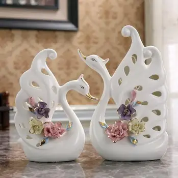 

white creative ceramic swan lovers home decor crafts room decoration objects wedding gift porcelain figurines wedding decoration