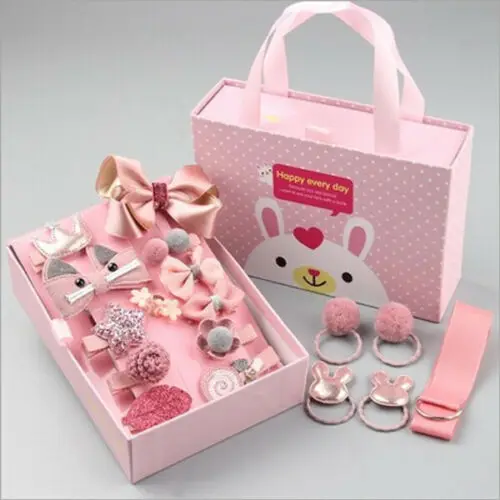 

18 Pcs/Box Children Cute Hair Accessories Set Baby Fabric Bow Flower Hairpins Barrettes Hair clips Girls Headdress Gift 2019