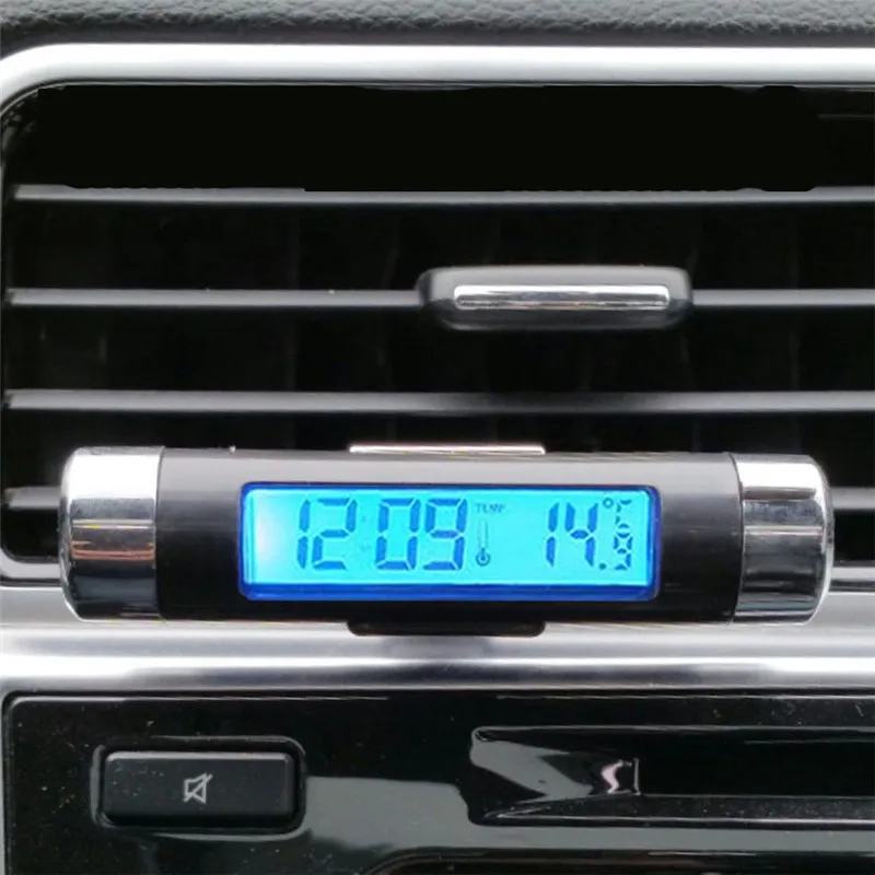 1Set Clip on Luminous BackLight Car Outlet Thermometer Clock LCD 2 In 1 font b Electronic