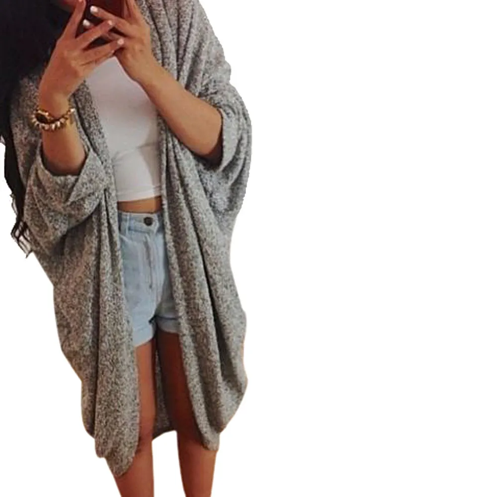 

2017 Fashion Womens Casual Korea Loose Shawl Batwing Sleeves Ladies Simple Knit Sweater Female Coat Autumn Long Cardigans Jacket