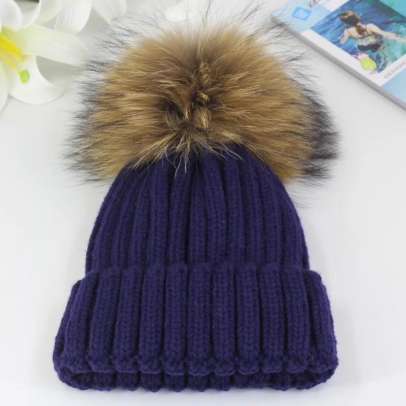 Зимний меховой вязаный шарик лисы шляпа Корейский супер большой енот Tide шерстяная шапка с помпонами женский утолщенный мех Hathats для женщин