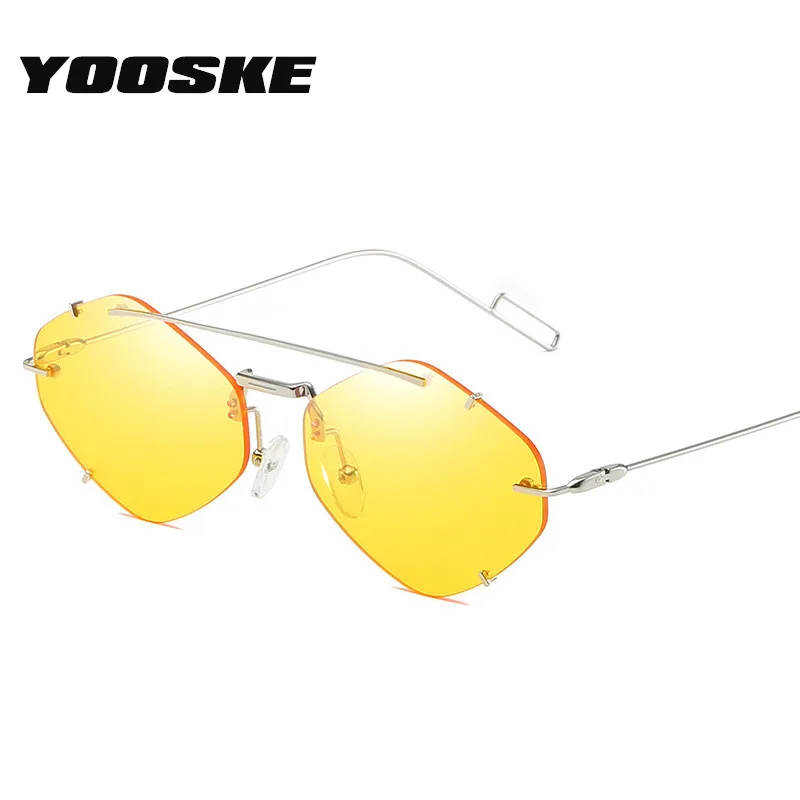 YOOSKE солнцезащитные очки без оправы для женщин и мужчин Роскошные брендовые маленькие многоугольные солнцезащитные очки оттенки дамские сплав очки в стиле стимпанк UV400