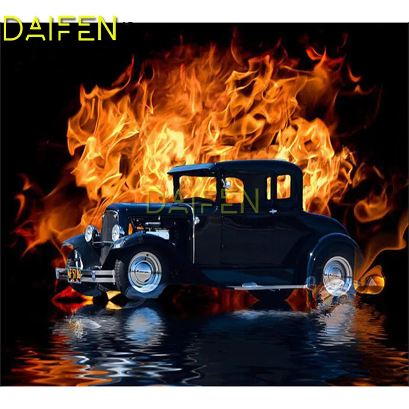 

Full Square Diamond embroidery fire water car 5D DIY Diamond painting Cross stitch Full Round Diamond mosaic