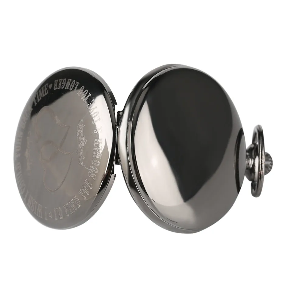Гладкий Черный Лазерная Двойное сердце дизайн кварцевые карманные часы для Для мужчин Для женщин малыш стимпанк мода карманные, на цепочке