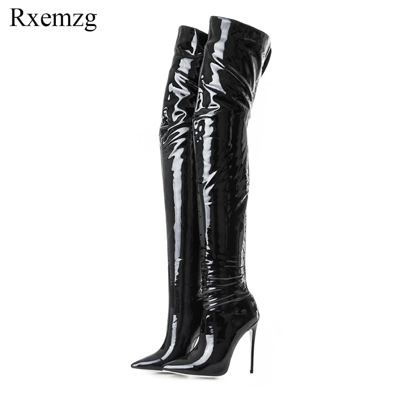 

Rxemzg winter boots women zipper over the knee elastic boots sexy pointed toe stiletto high heels shoes woman plus size 33-43