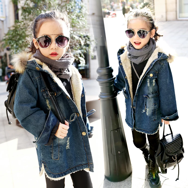 2017 HOT SELL Winter Girls Jacket Children Clothes Denim Jackets Long
