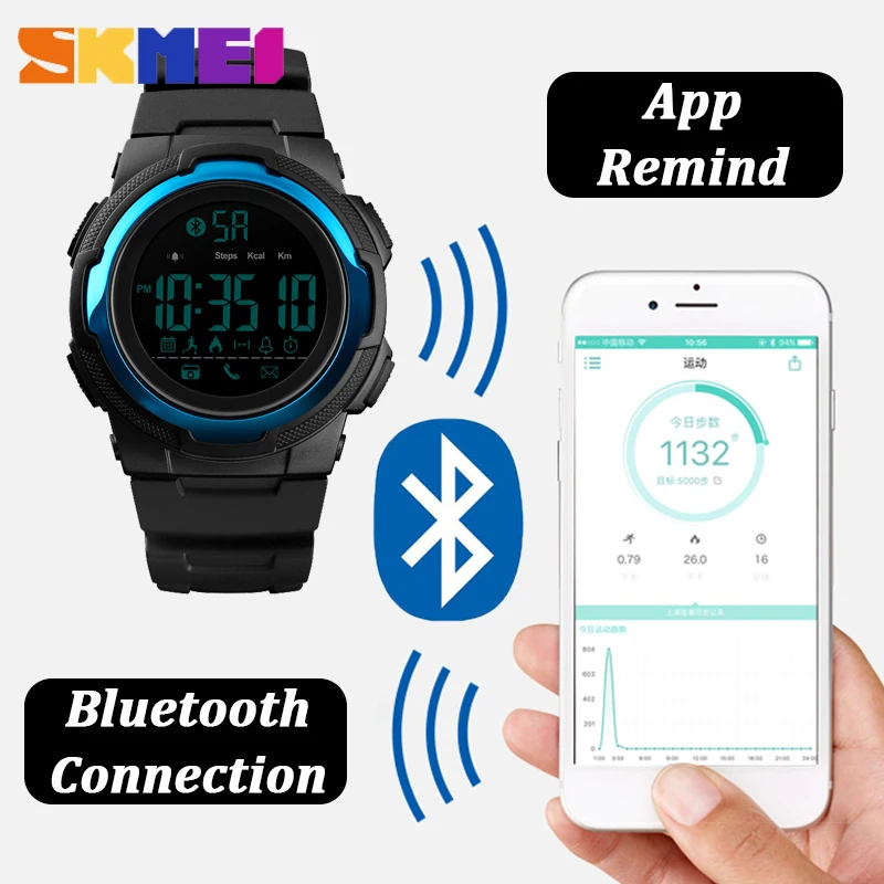 

SKMEI Men's Bluetooth Multifunction Smart Watches Call Remind Sport Digital Wristwatches Stopwatch Waterproof Watch Montre Homme