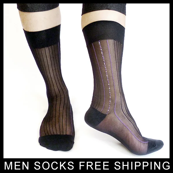 2016 mens stockings nylon silk socks ultra thin super sexy Black with Striped TNT men's nylon