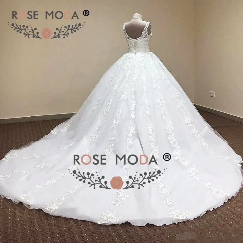 Роза Moda Роскошные французское кружевное свадебное платье 2019 Кепки рукава Свадебное платье принцессы с длинным шлейфом