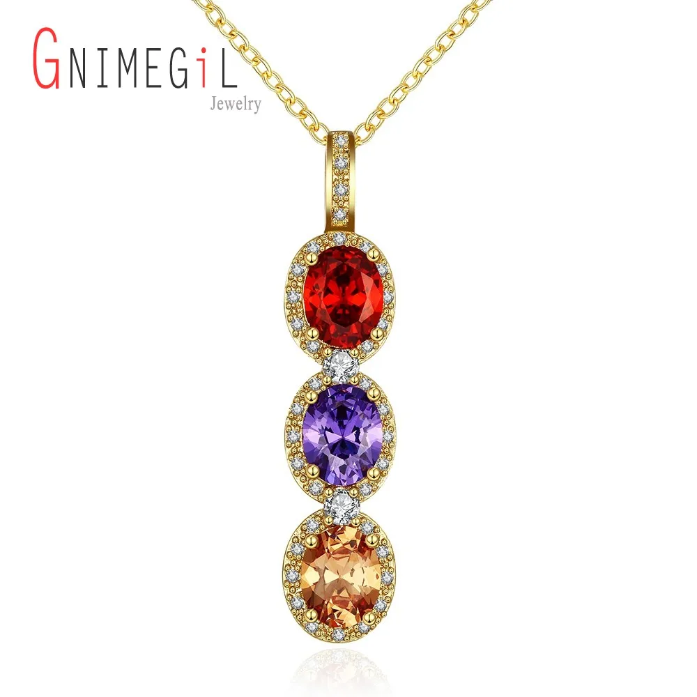 GNIMEGIL Brand Jewelry Crystal Pendants Necklaces With Multi Color Cubic Zircon Necklace Jewelry