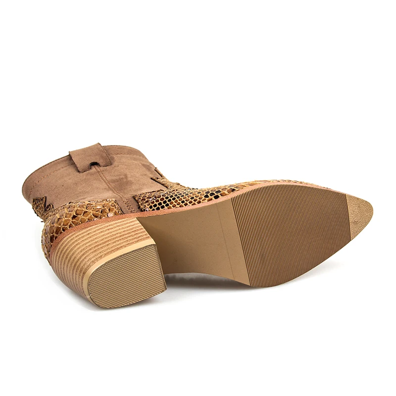 Cm Talon Marron Carré Cowboy Mode Femmes Nouvelle Dames Matériel Pointu Piste Printemps Bout 2019 Bottes 6 Bottines Serpentine Sp1ZZq