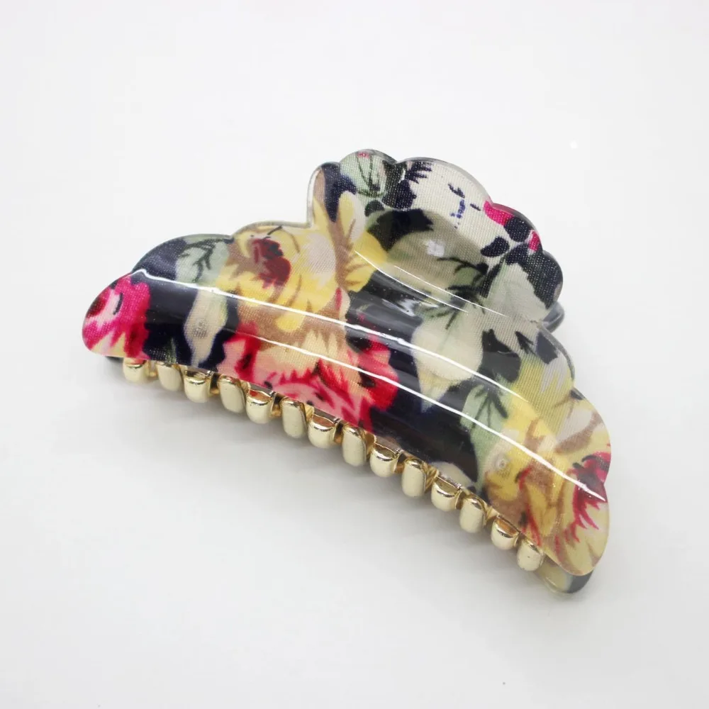 Wholesale high quality cheap acrylic hair claws print flowers classic