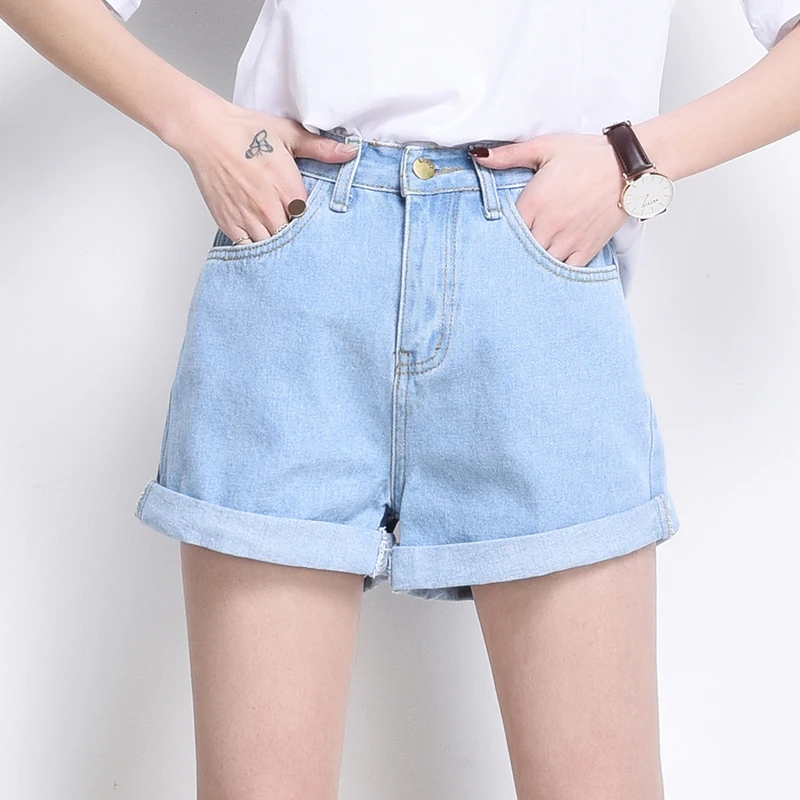 

ZINMIN Women Denim Shorts Sky Blue Wild Summer Autumn Loose Short Vintage Thin Curling Fashion Lager Size Jeans Short Hot