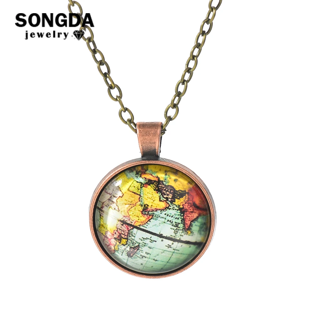 

SONGDA Globe Glass Photo Cabochon Necklace Earth World Map Pendant Choker Necklace New York Map Chain Statement Necklace Collar