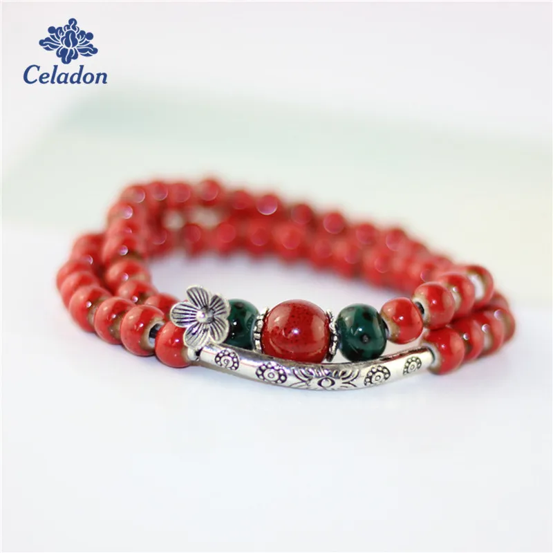 

1pcs/bag Vintage Style Rope Chain Ceramic Beads Double Layer Bracelets Fashion Handmade DIY for Women Accessories