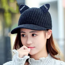 Корейская версия милой бейсбольной шапки с кошачьими ушками и надписями Женская осенне-зимняя теплая Кепка шерстяная шапка для отдыха