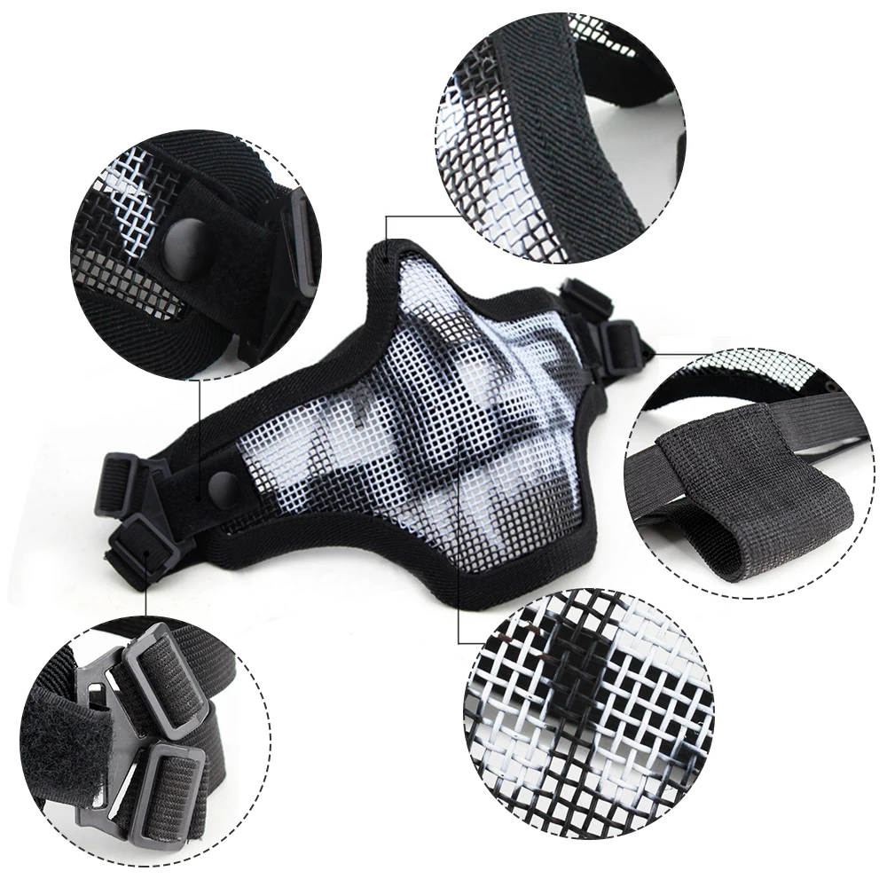 Новая Стальная полумаска Защитная велосипедная маска на пол-лица Металлическая стальная защитная сетка Пейнтбольная игровая охотничья