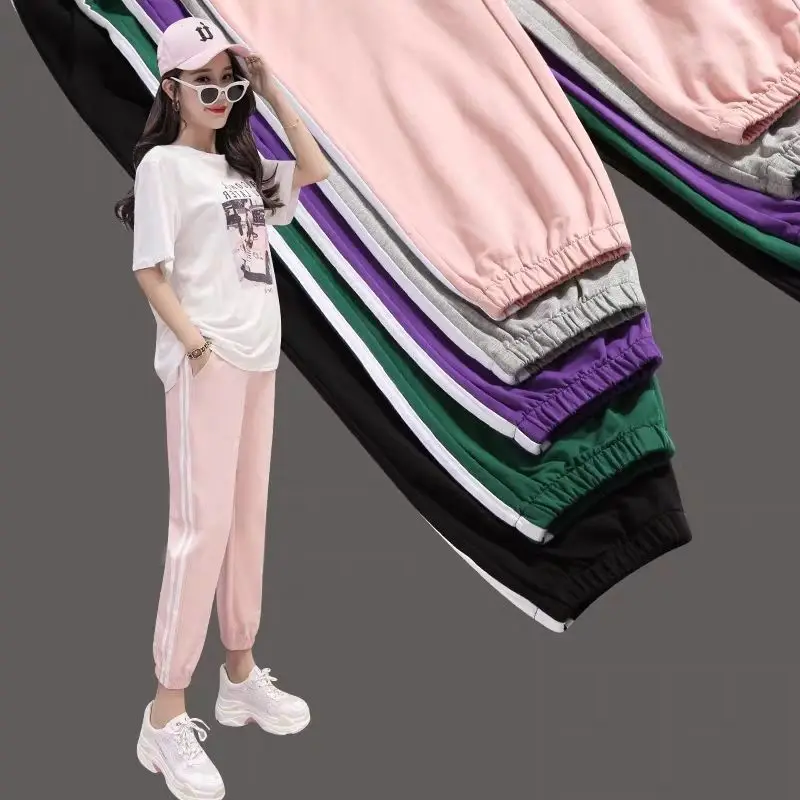 Pregnant Blend Side Stripe Leggings Casual Harem Maternity High Waist Trousers Nursing Adjustable Belly Women Sportswear Pants