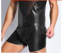 Men Black Patent Leather Skinny Pencil Pants PVC Latex Looklike Stretch Leggings Male Sexy Clubwear Sex Lingerie Short Trousers close fitting latex leggings men s latex tight panties two constracting color latex trousers