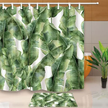 

Tropical Green Leaves Printed Polyester Shower Curtain for Bath Green Plant Waterproof Fabric Shower Curtain Bathroom Decor