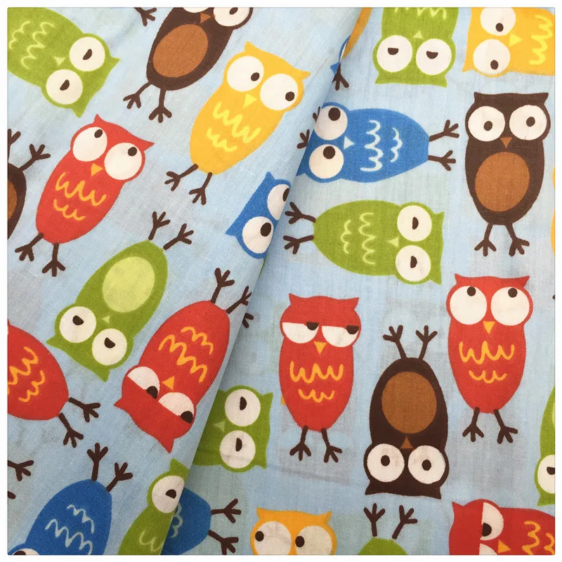 

twill 100% cotton fabric blue cute owls printed cloth DIY baby pillow patchwork tissue Sewing craft quilting textile fabric