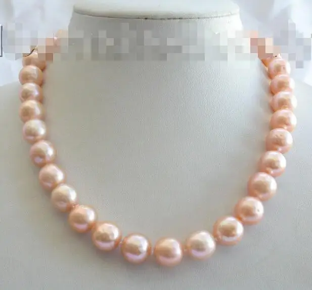 

Free shipping hot sale Women Bridal Wedding Jewelry >>stunning wow big 13mm round pink freshwater cultured pearl necklace b235