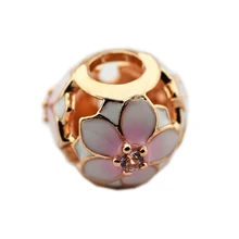 Подходит для браслетов Pandora Magnolia Нежные цветы с розовым золотым цветом 925 пробы