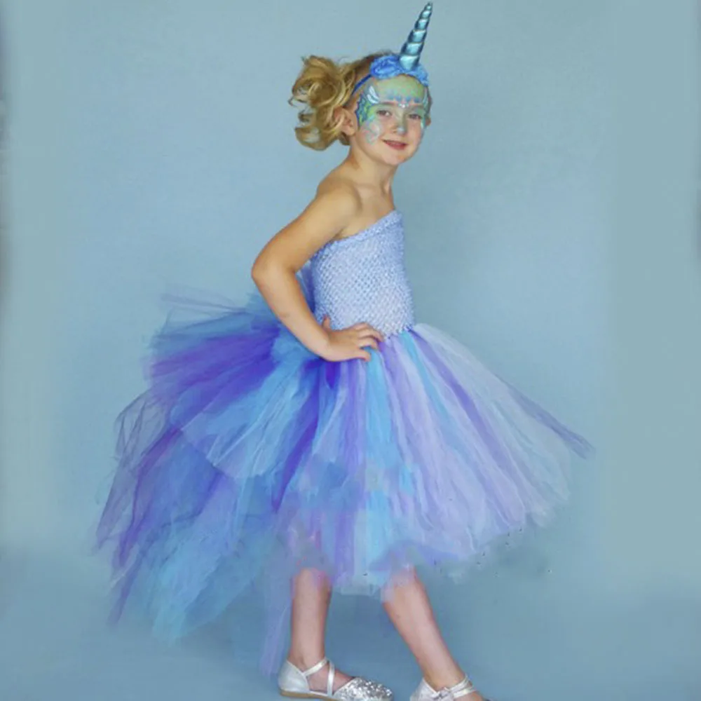 

Bustle Girl Unicorn Birthday Tutu Dress Vestido for Little Baby Kid Christmas Pony Dress with Unicorn Headband Baby Girl Clothes