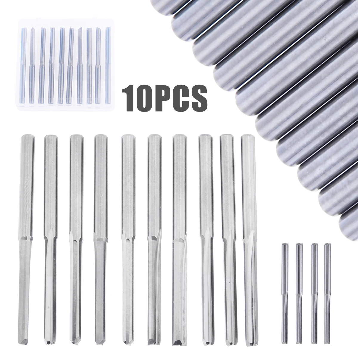 10pcs 2 Flute Milling Cutter Tungsten Carbide 3.175mm Straight Shank End Mill CNC Durable Router Bits for Engraving Cutting