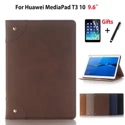 Чехол для huawei MediaPad T3 10 AGS-W09 AGS-L09 AGS-L03 9,6 "Обложка ретро из искусственной кожи принципиально стенд Капа основа + пленка + стилус