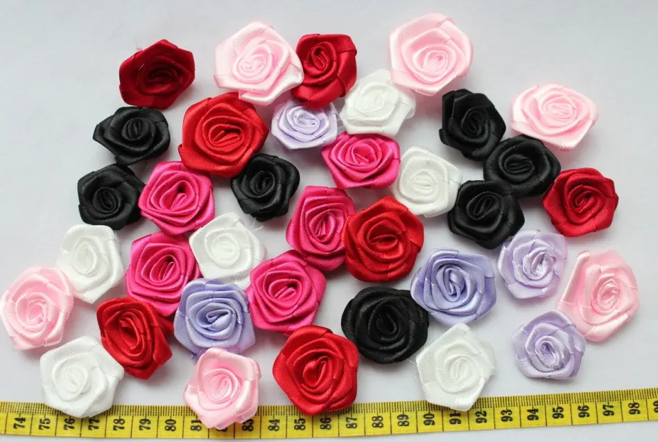 250pcs Beautiful handmade rolled satin rose rosette flower mixed colors 28mm-40mm