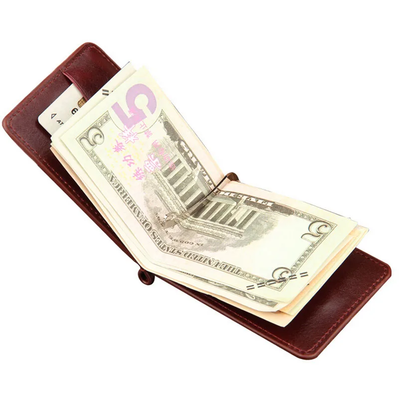 Famous brand Mini Men&#39;s leather money clip wallet with coin pocket card slots Thin purse for man ...