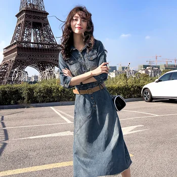 

Jeans Dress Long Dress Female Spring and Autumn 2019 New Style Personality Slim Leisure Autumn Connected A-shaped Dress