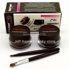 12 компл./лот 2-в-1 черный и коричневый цвета водостойкая гелевая подводка для век с кисти для макияжа, подводка для глаз, Красота инструмент