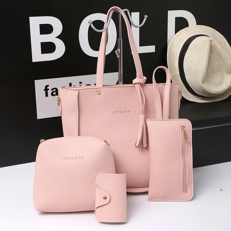 

Women 4 Set Handbags Fashion Single Handbags Totes Bag Patent Leather Design Shoulder Bag New Style Fashion Female Messenger Bag