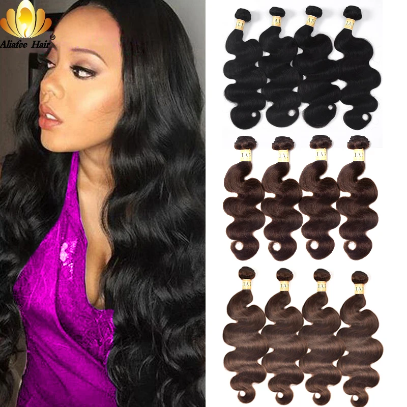 

Aliafee Hair Peruvian Body Wave Weave 4 Bundles Deal #1b/#2/#4 Colored Hair Bundles Human Hair Extension Remy Hair 8"-30