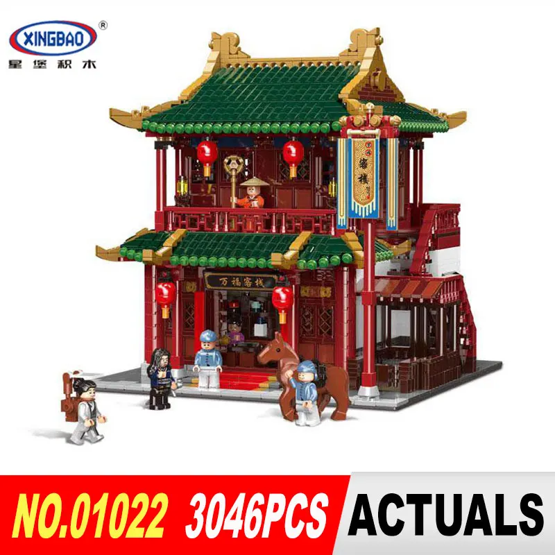 

XINGBAO 01022 3046Pcs Chinese Building Series The Wanfu Inn Set Building Blocks Bricks Educational Toys Kids DIY Birthday Gifts