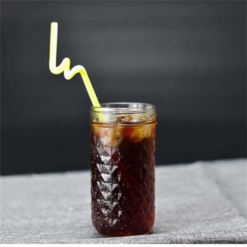 Mason Jar with Lids Glass Bottle Ice Cream Fruit Installed Cold Drink Infusion Water Bottles Stainless Steel Straw Storage