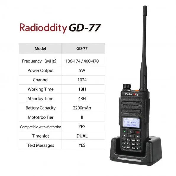 Radioddity GD-77 Dual Band Dual Time Slot Digital Two Way Radio Walkie Talkie Transceiver DMR Motrobo Tier 1 Tier 2 with Cable