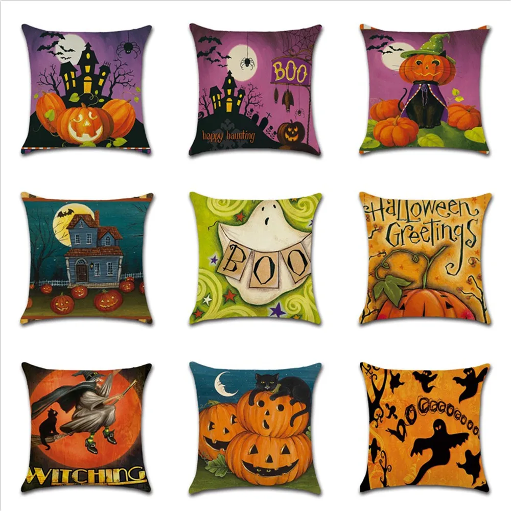 Pillow Case New Halloween Pumpkin Castle theme Witchplant cotton and linen pillow window mat Home gift Textile | Дом и сад