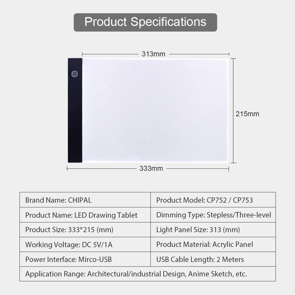 Chipal A4 LED Menggambar Tablet Digital Graphics Pad USB Lampu LED Kotak Copy Papan Elektronik Seni Grafis Lukisan Menulis Tabel-in Tablet Digital from Komputer 