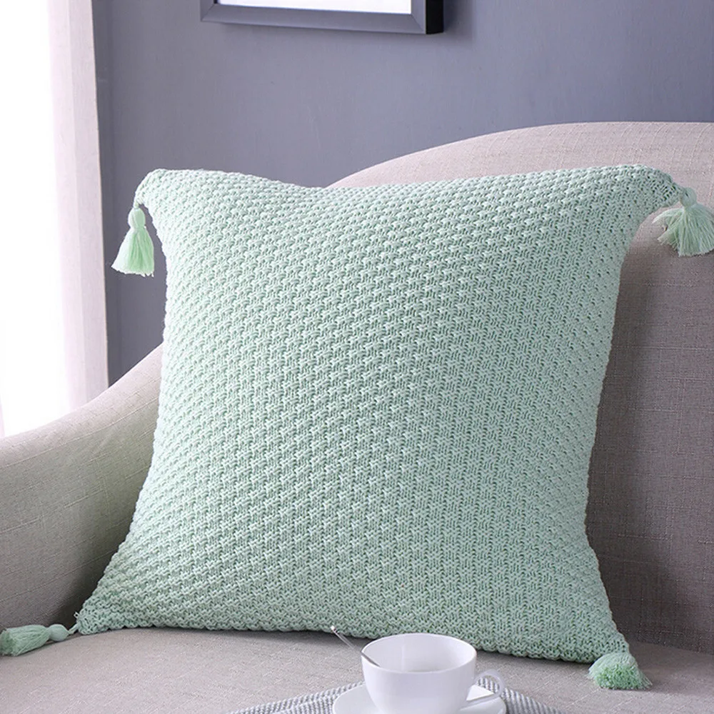 

Tassel Knitted Solid Pillow Case Nordic Style Cotton Knitting Sofa Bed Cushion Cover Cafe Home Decorative Pillowcases 18x18 Inch